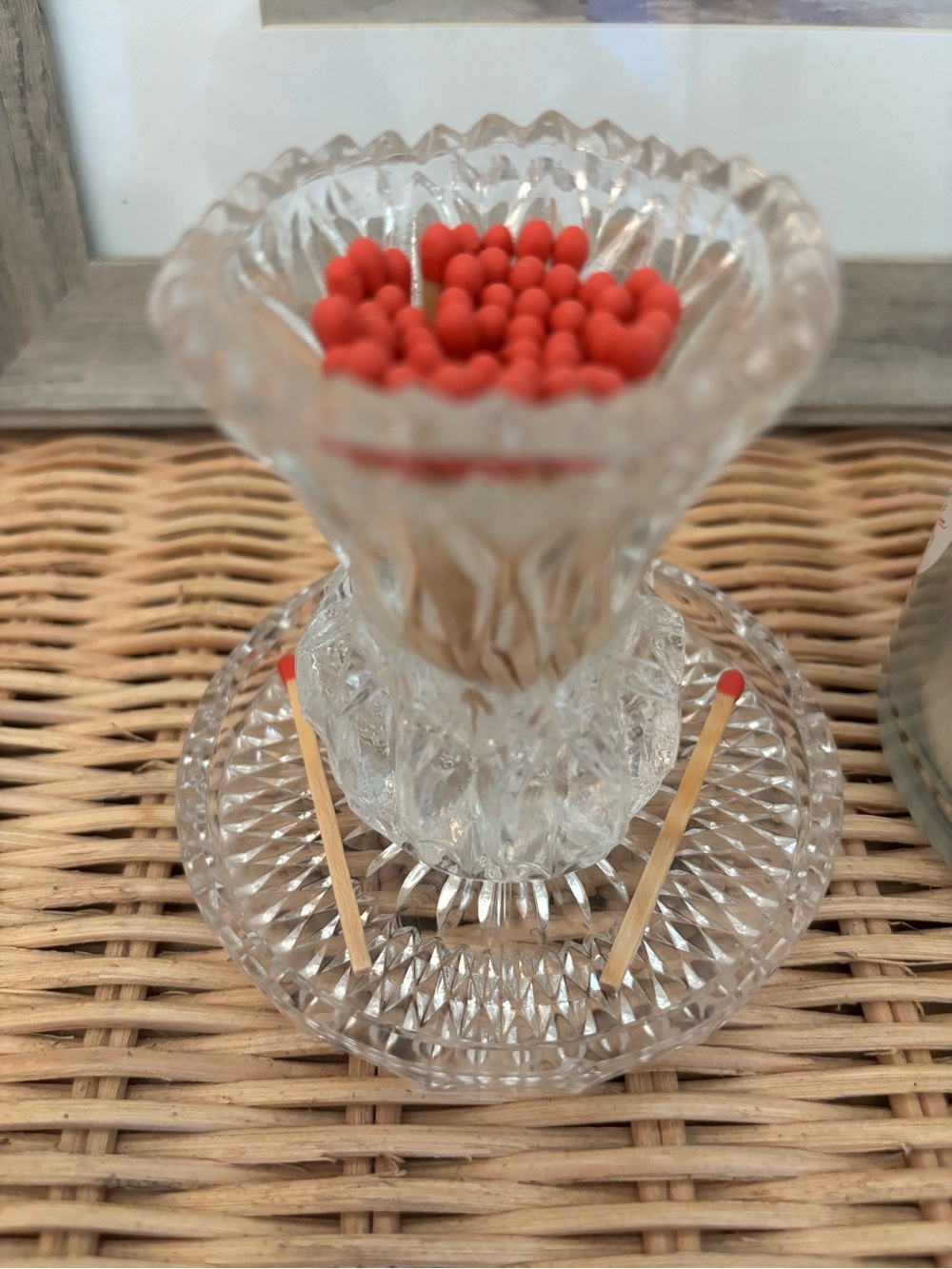 Clear Crystal Matchstick Holder with Crystal dish/match tray
